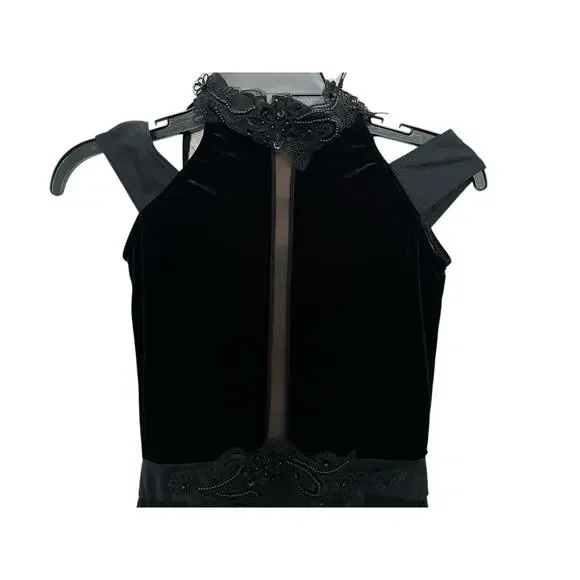 WEISSMAN Dance Costume black velvet maxi applique dress WASTE OF TIME 10984 SA - Picture 7 of 15